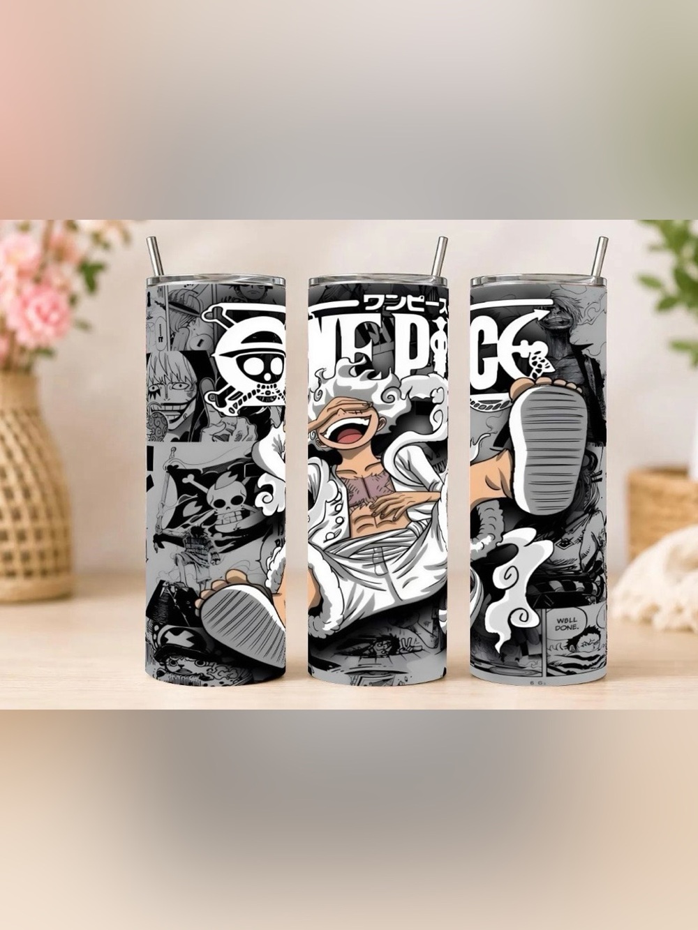 One Piece Black & White Graphic Travel Tumbler